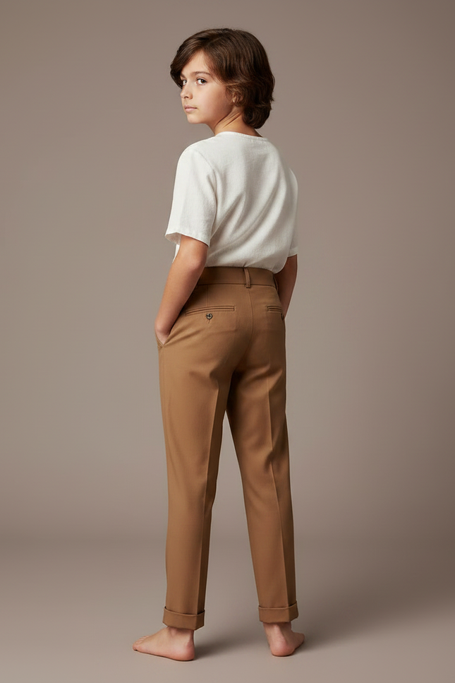 Pantalon À Pince Marron Plissé Élégant Classique Enfant - Gabardine - vue 2