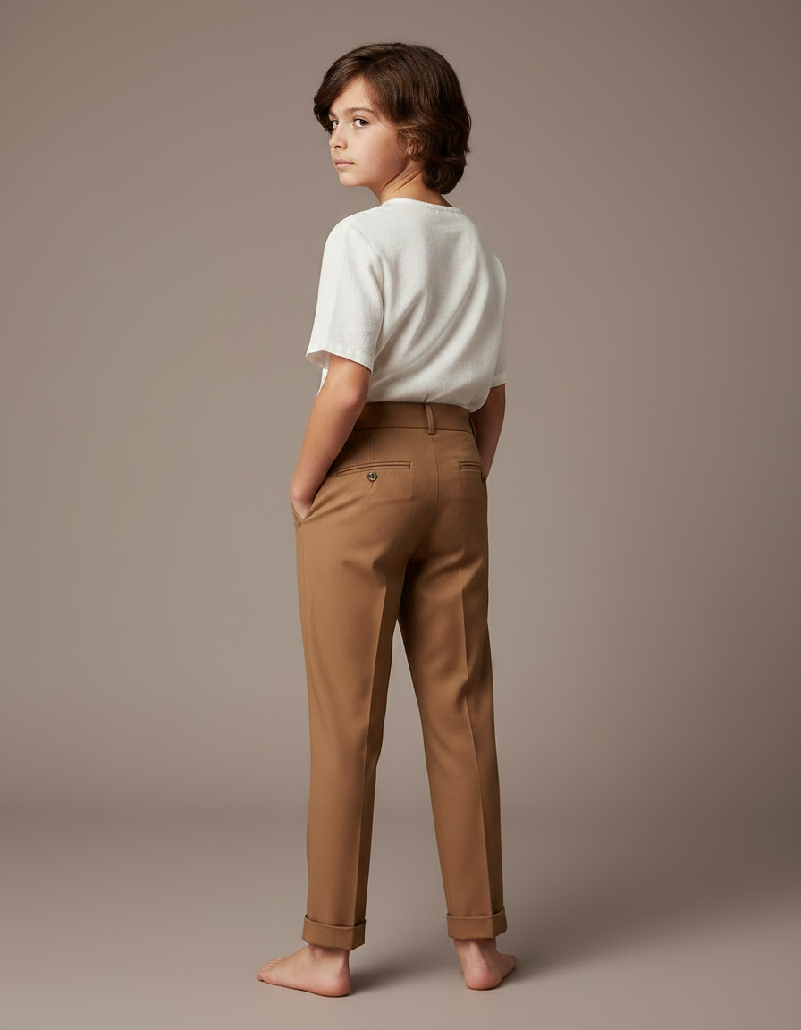 Pantalon À Pince Marron Plissé Élégant Classique Enfant - Gabardine - vue 2