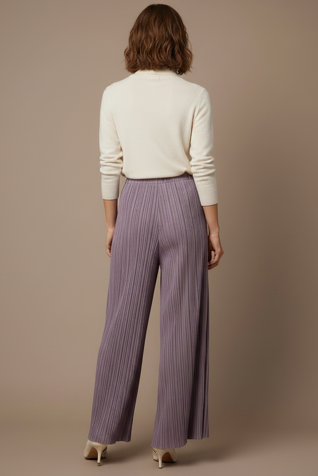 Pantalon À Pince Plissé Ample Violet Fluide Élégant - Polyester - vue 2