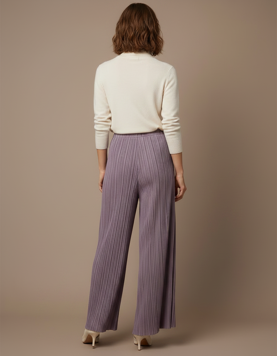 Pantalon À Pince Plissé Ample Violet Fluide Élégant - Polyester - vue 2
