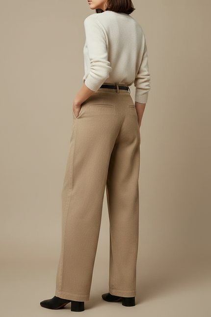 Pantalon À Pince Beige Velours Côtelé Ample Taille Haute - Cordé - vue 2