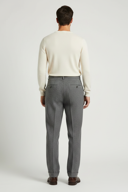 Pantalon À Pince Gris Tweed Plissé Droit Homme - vue 2