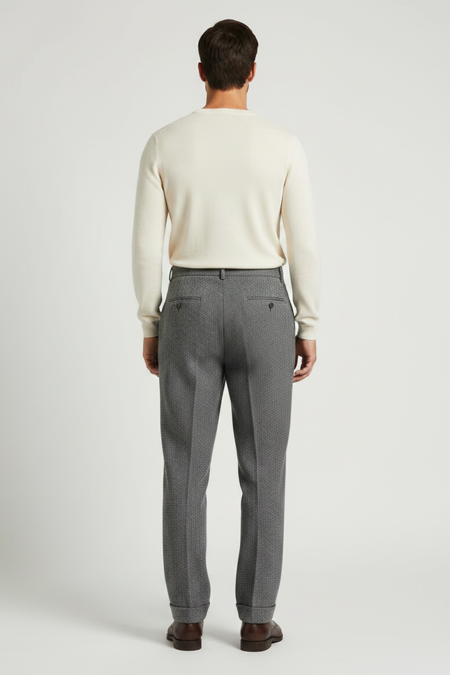Pantalon À Pince Gris Tweed Plissé Droit Homme - vue 2