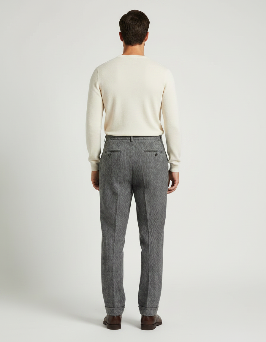 Pantalon À Pince Gris Tweed Plissé Droit Homme - vue 2