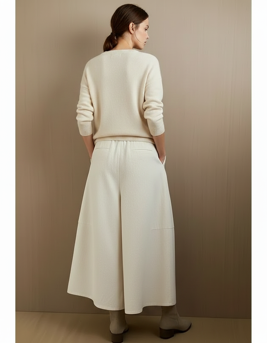 Pantalon À Pince Écru Ample Côtelé Décontracté Femme - Beige Cordé - vue 2