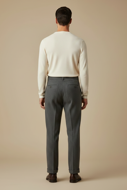 Pantalon À Pince Gris Anthracite Laine Plissé Homme Élégant - vue 2
