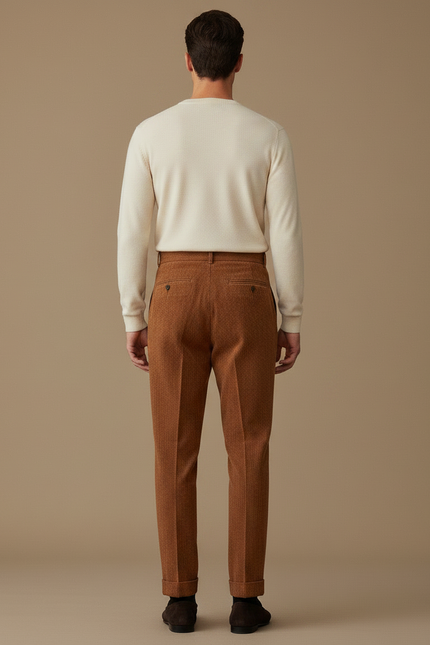 Pantalon À Pince Marron Plissé Velours Côtelé Homme - Cordé - vue 2