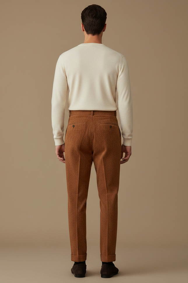 Pantalon À Pince Marron Plissé Velours Côtelé Homme - Cordé - vue 2
