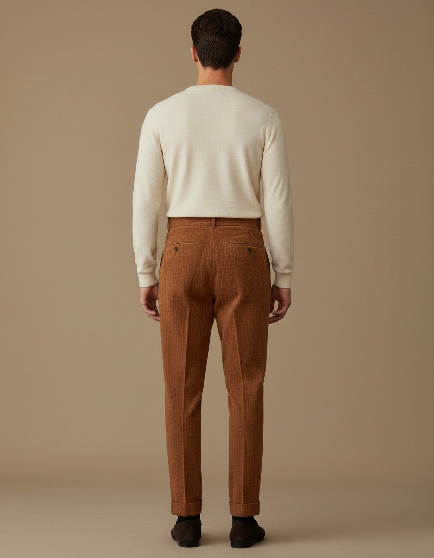 Pantalon À Pince Marron Plissé Velours Côtelé Homme - Cordé - vue 2