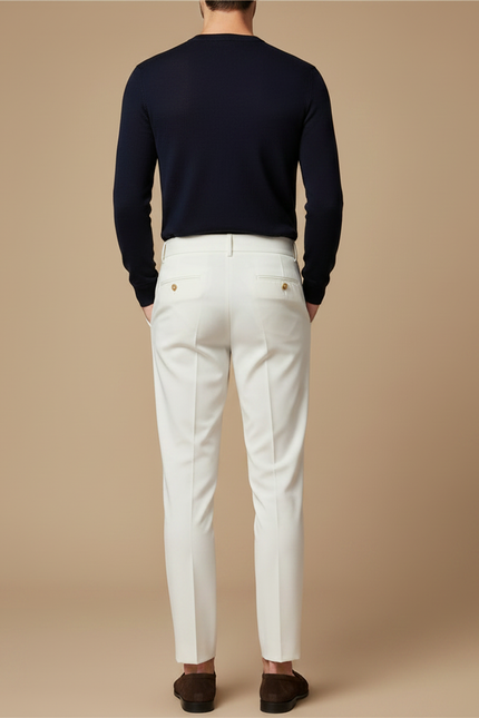 Pantalon À Pince Blanc Plissé Élégant Homme Slim - Polyester - vue 2