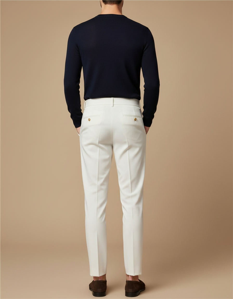 Pantalon À Pince Blanc Plissé Élégant Homme Slim - Polyester - vue 2