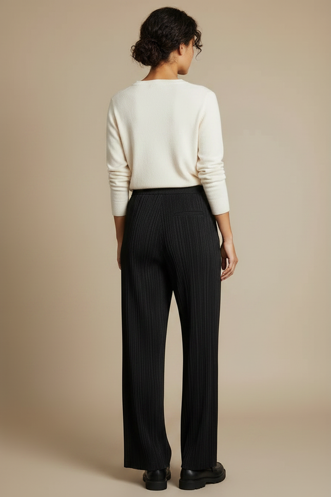 Pantalon À Pince Noir Plissé Ample Fluide Femme - Polyester - vue 2