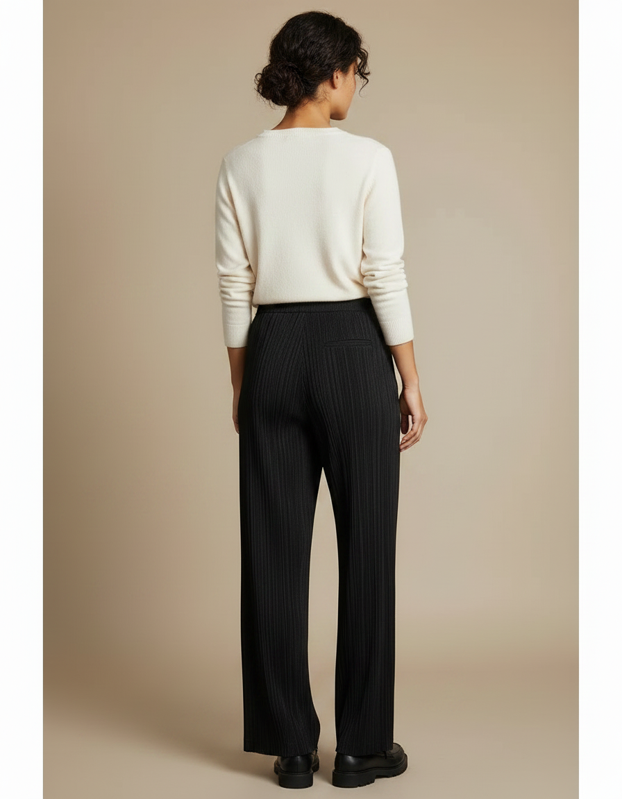 Pantalon À Pince Noir Plissé Ample Fluide Femme - Polyester - vue 2
