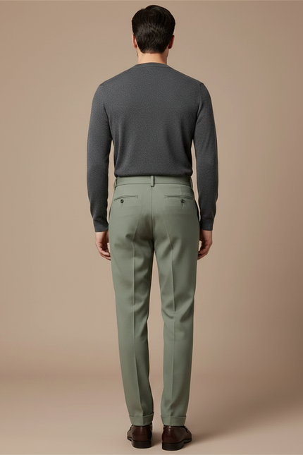 Pantalon À Pince Vert Olive Plissé Drapé Élégant Homme - Gabardine - vue 2