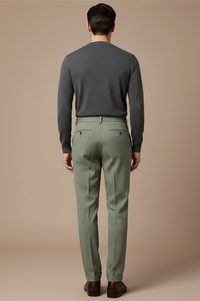 Pantalon À Pince Vert Olive Plissé Drapé Élégant Homme - Gabardine - vue 2