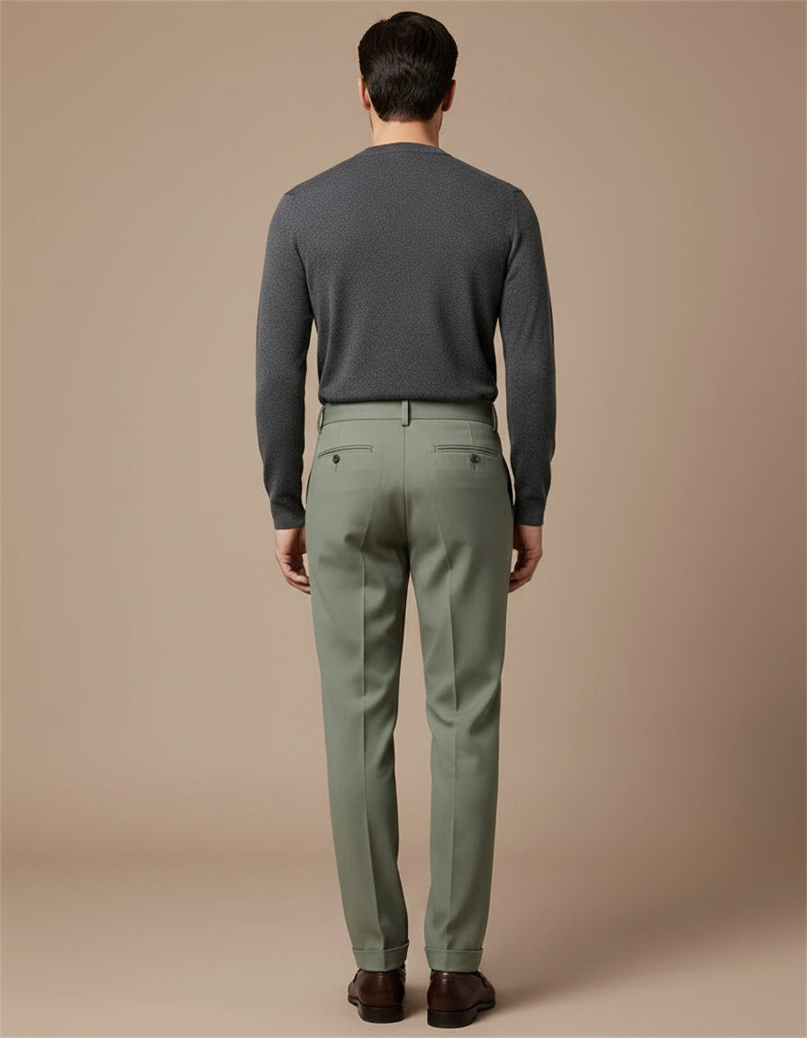 Pantalon À Pince Vert Olive Plissé Drapé Élégant Homme - Gabardine - vue 2