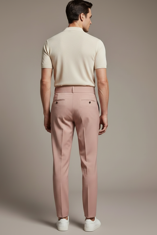 Pantalon À Pince Rose Poudré Plissé Élégant Homme - Gabardine - vue 2