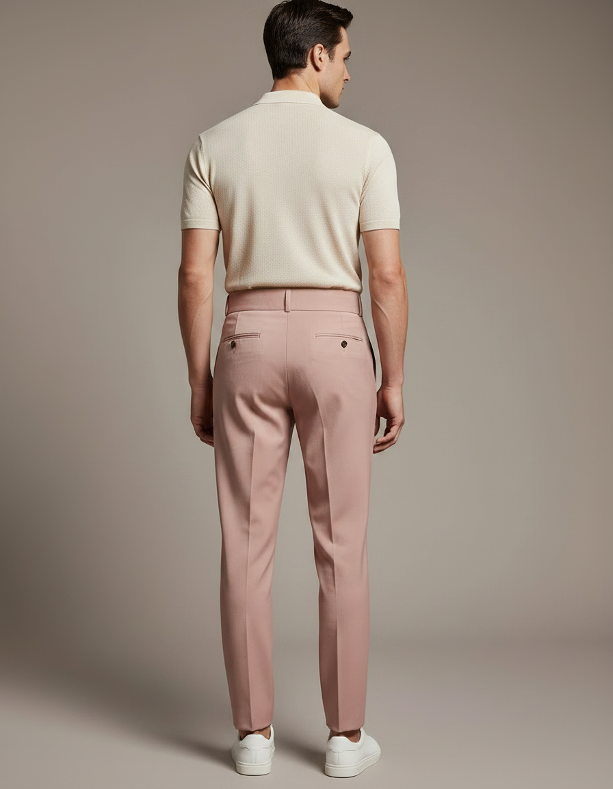 Pantalon À Pince Rose Poudré Plissé Élégant Homme - Gabardine - vue 2