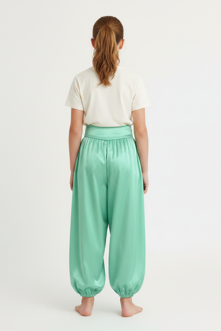 Pantalon À Pince Vert Satiné Ample Enfant Danse Orientale - vue 2
