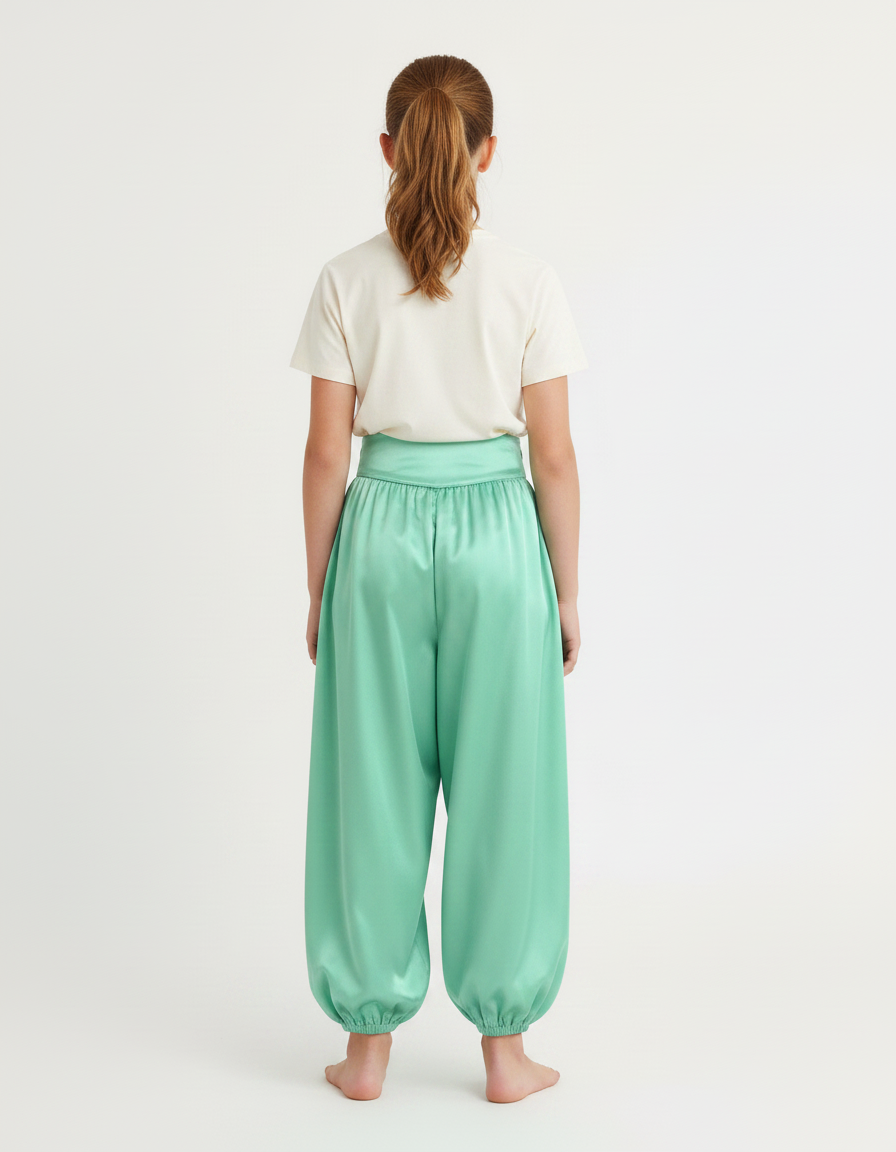 Pantalon À Pince Vert Satiné Ample Enfant Danse Orientale - vue 2