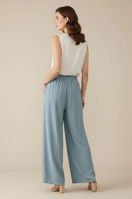 Pantalon À Pince Bleu Ciel Fluide Plissé Femme Décontracté - Viscose - vue 2