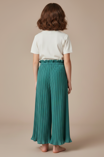 Pantalon À Pince Plissé Fluide Vert Taille Haute - Polyester - vue 2