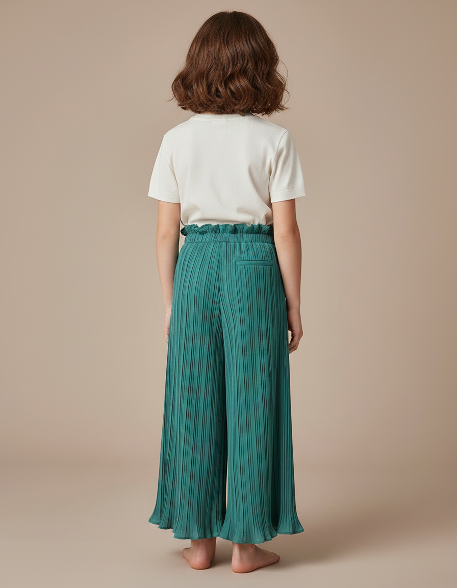 Pantalon À Pince Plissé Fluide Vert Taille Haute - Polyester - vue 2