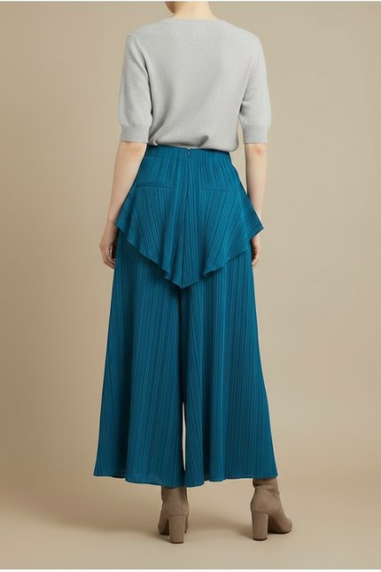 Pantalon À Pince Plissé Bleu Canard Irrégulier Ample Élégant - Polyester - vue 2
