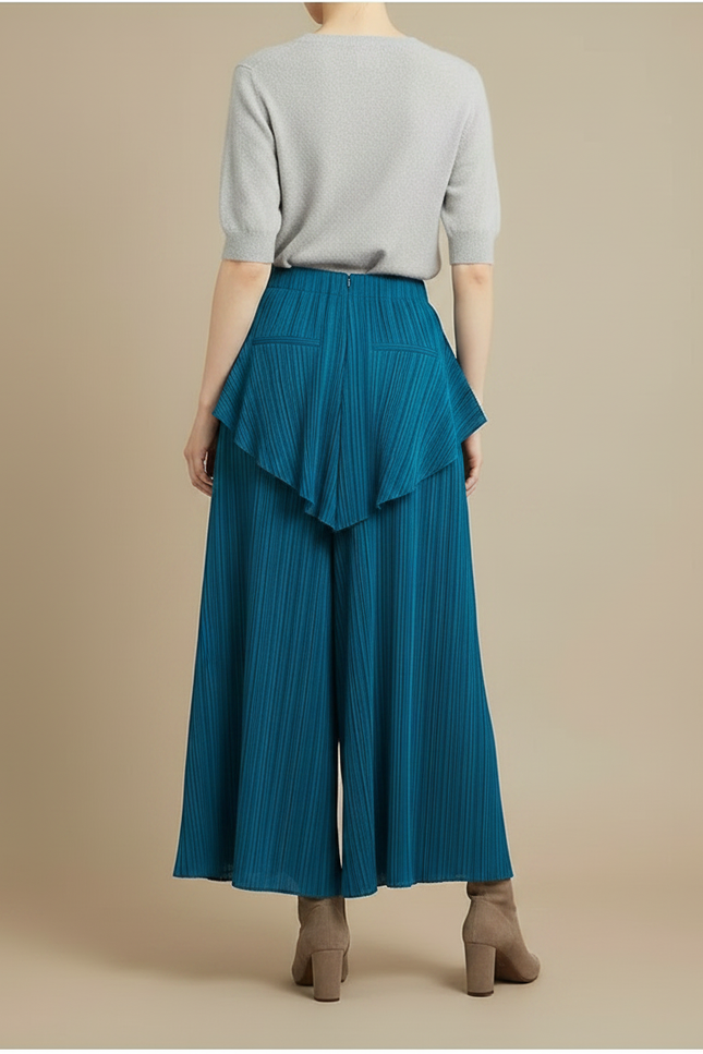 Pantalon À Pince Plissé Bleu Canard Irrégulier Ample Élégant - Polyester - vue 2