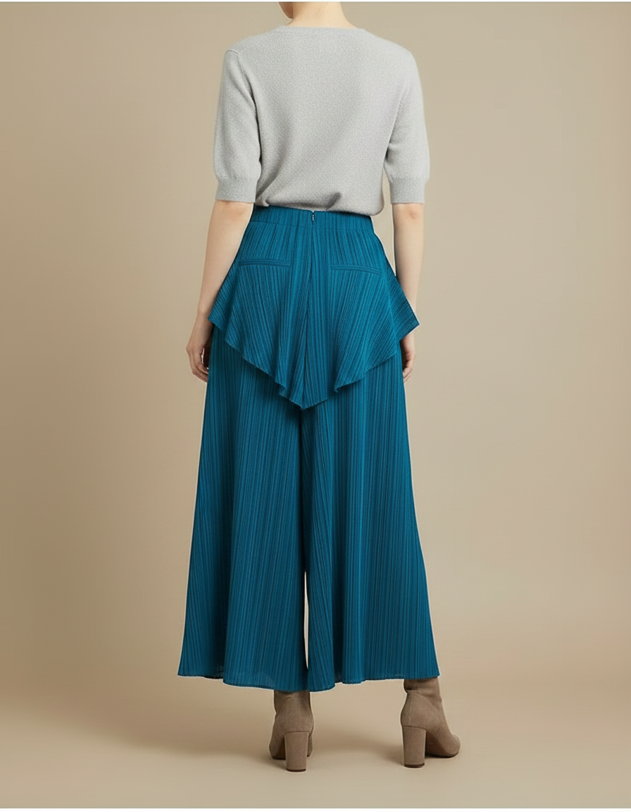 Pantalon À Pince Plissé Bleu Canard Irrégulier Ample Élégant - Polyester - vue 2
