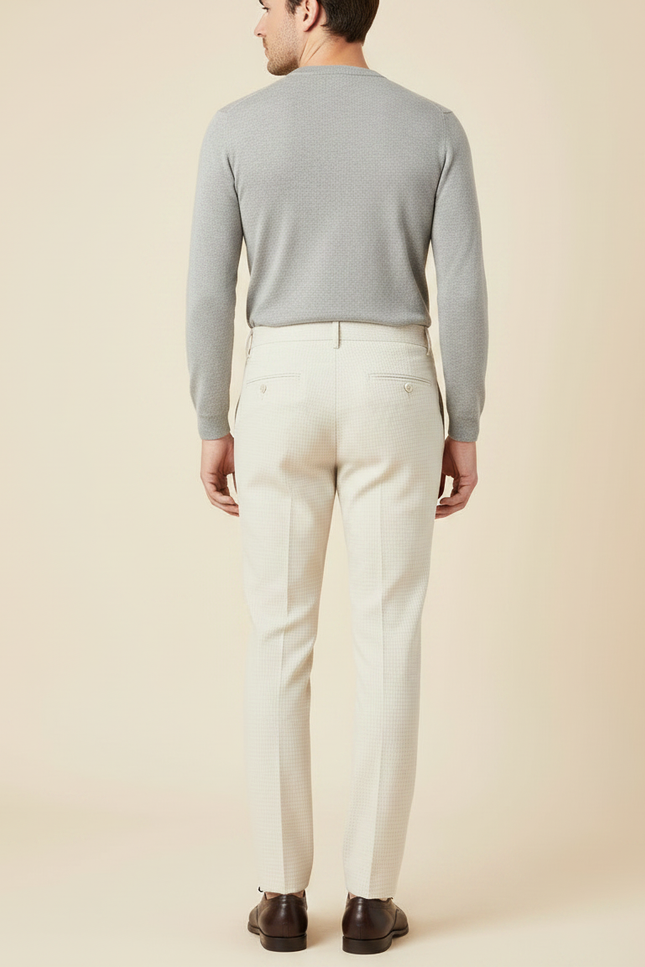 Pantalon À Pince Crème Motif Slim Élégant Homme - Beige Laine - vue 2