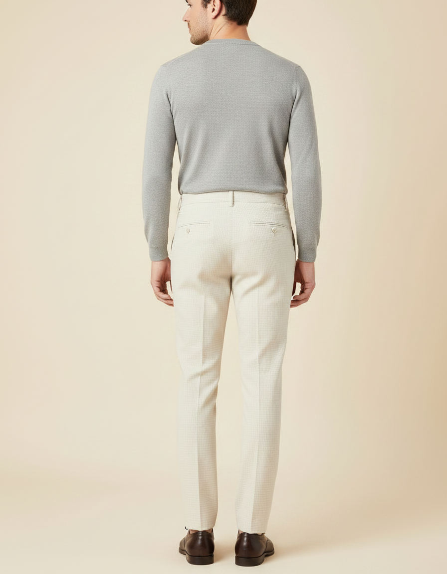 Pantalon À Pince Crème Motif Slim Élégant Homme - Beige Laine - vue 2