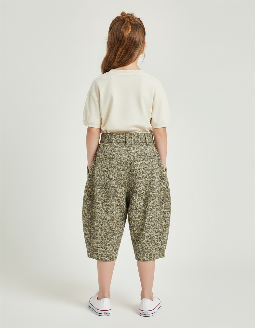 Pantalon À Pince Fleuri Ample Coton Enfant Fille - Kaki - vue 2