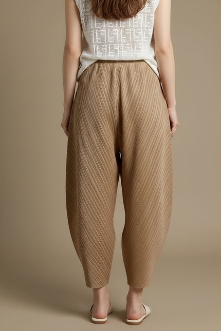 Pantalon À Pince Plissé Beige Ample Décontracté Fluide - Polyester - vue 2