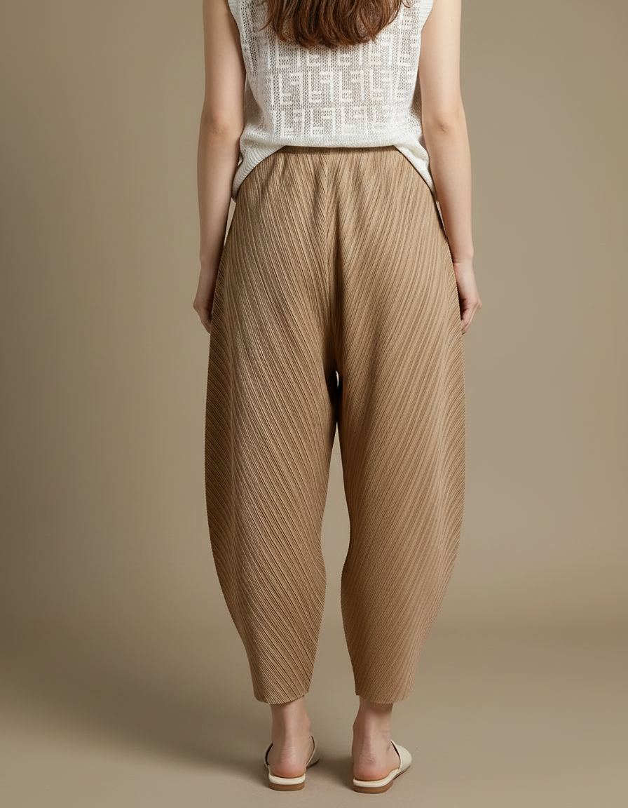 Pantalon À Pince Plissé Beige Ample Décontracté Fluide - Polyester - vue 2