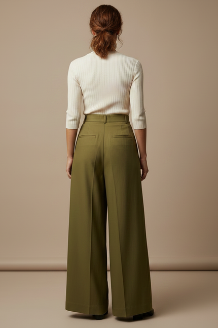 Pantalon À Pince Kaki Ample Fluide Élégant Femme - Gabardine - vue 2