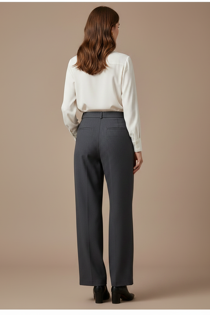 Pantalon À Pince Gris Anthracite Ample Taille Haute Élégant - Gabardine - vue 2