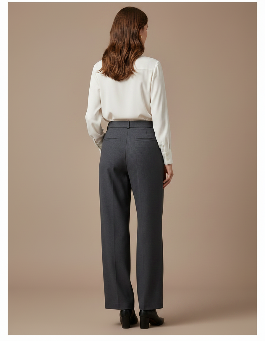Pantalon À Pince Gris Anthracite Ample Taille Haute Élégant - Gabardine - vue 2