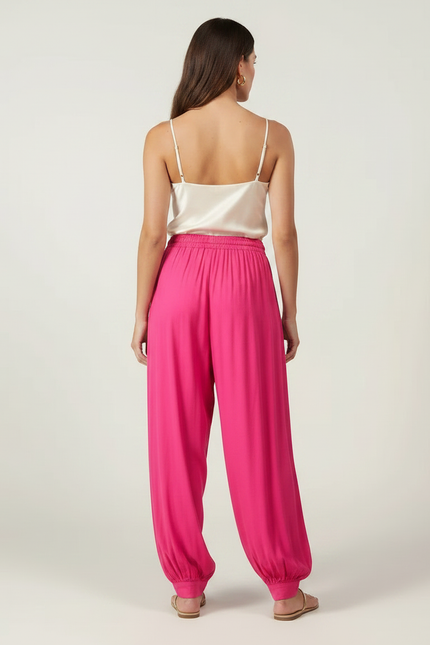 Pantalon À Pince Fuchsia Ample Fluide Décontracté - Rose Viscose - vue 2