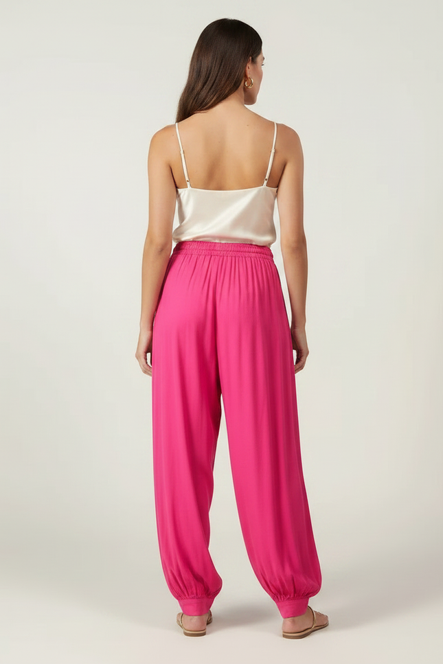 Pantalon À Pince Fuchsia Ample Fluide Décontracté - Rose Viscose - vue 2
