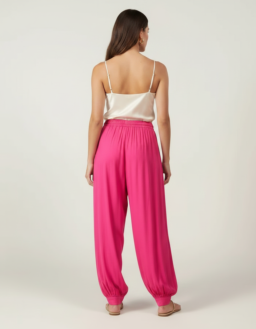Pantalon À Pince Fuchsia Ample Fluide Décontracté - Rose Viscose - vue 2