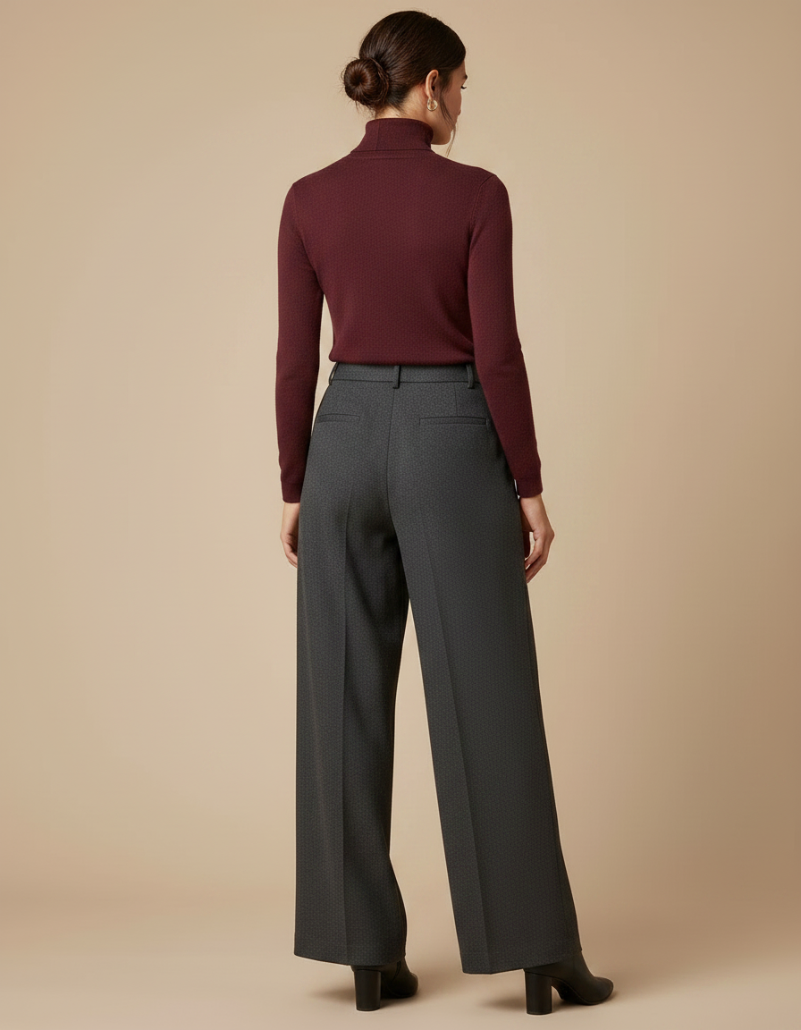 Pantalon À Pince Gris Anthracite Ample Plissé Élégant - Laine - vue 2