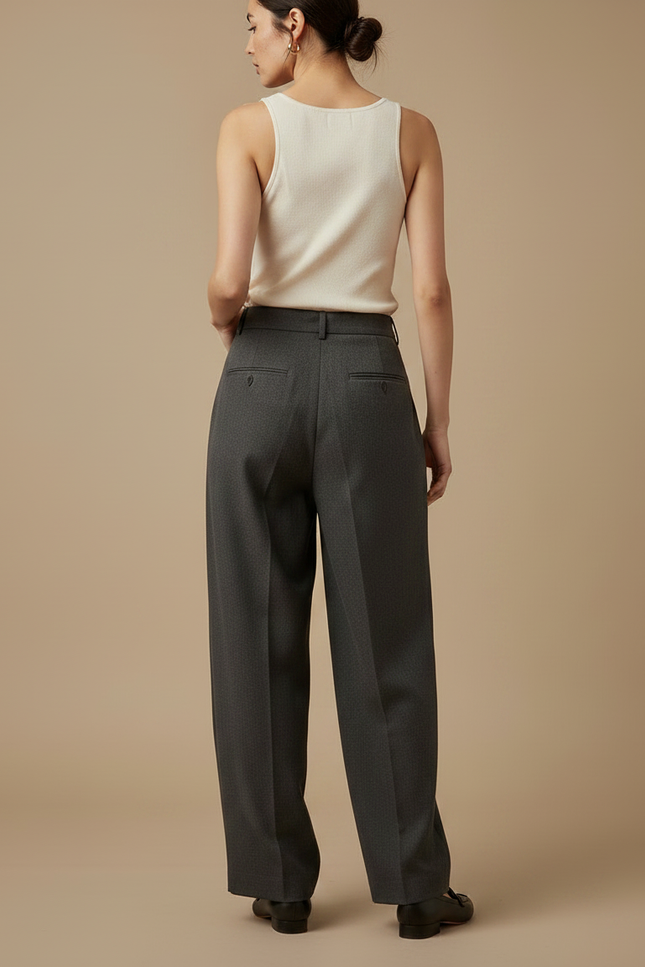 Pantalon À Pinces Large Femme - Gris Gabardine - vue 2