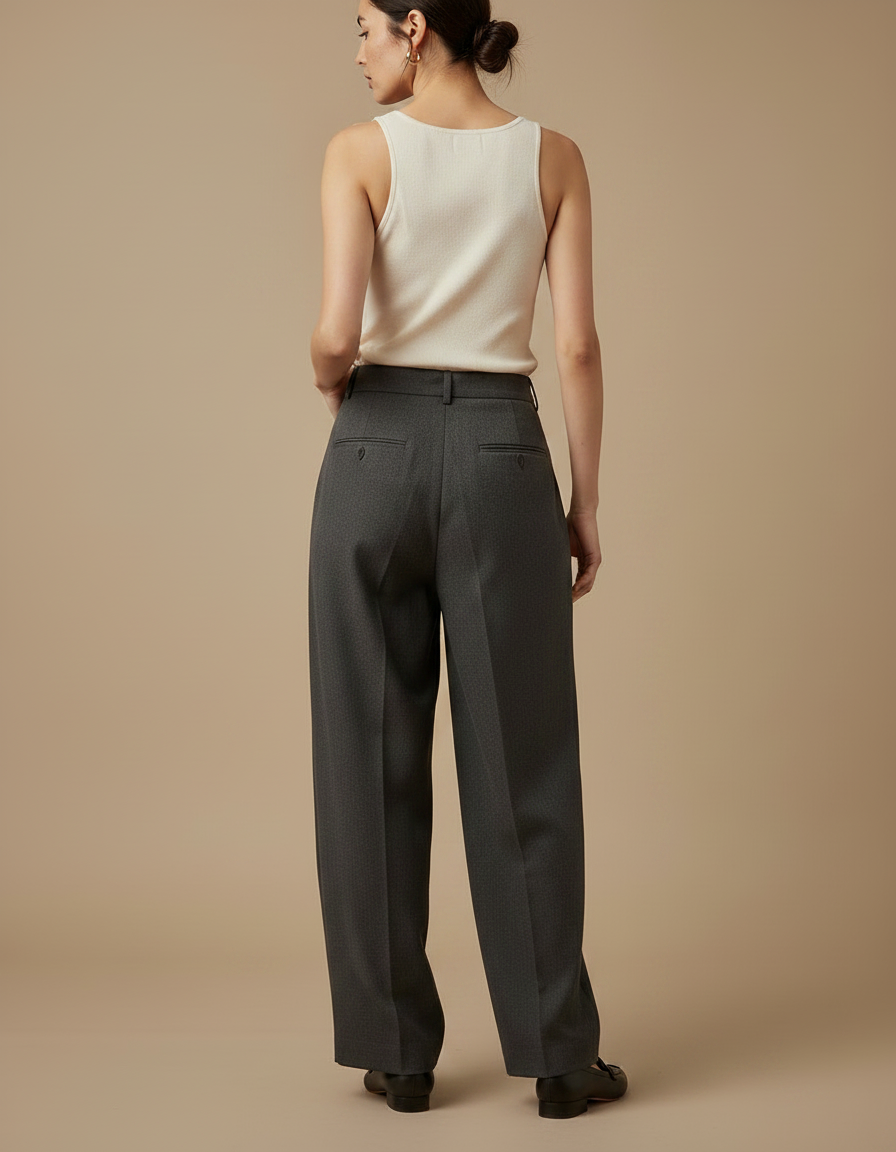 Pantalon À Pinces Large Femme - Gris Gabardine - vue 2