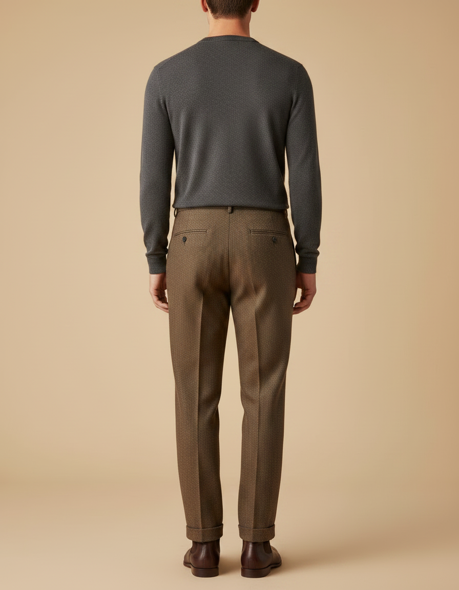 Pantalon À Pince Marron Tweed Plissé Ample Homme - vue 2