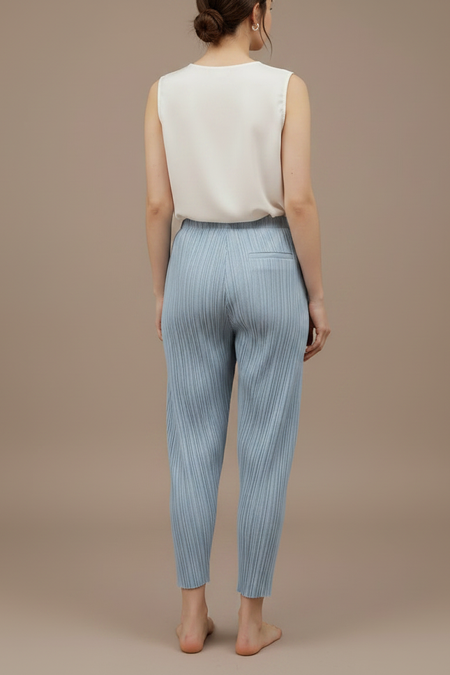 Pantalon À Pince Plissé Bleu Ciel Fluide Décontracté Femme - Polyester - vue 2