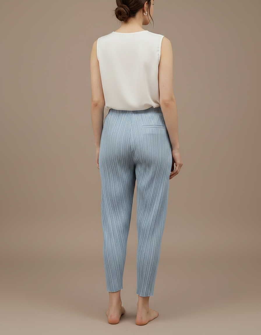 Pantalon À Pince Plissé Bleu Ciel Fluide Décontracté Femme - Polyester - vue 2