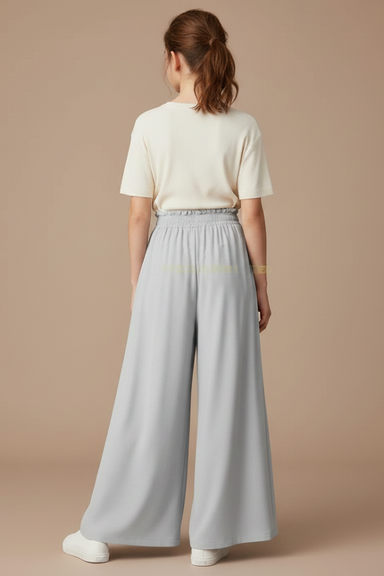 Pantalon À Pince Gris Fluide Ample Décontracté Fille - Viscose - vue 2