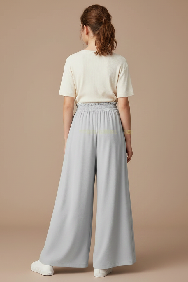 Pantalon À Pince Gris Fluide Ample Décontracté Fille - Viscose - vue 2