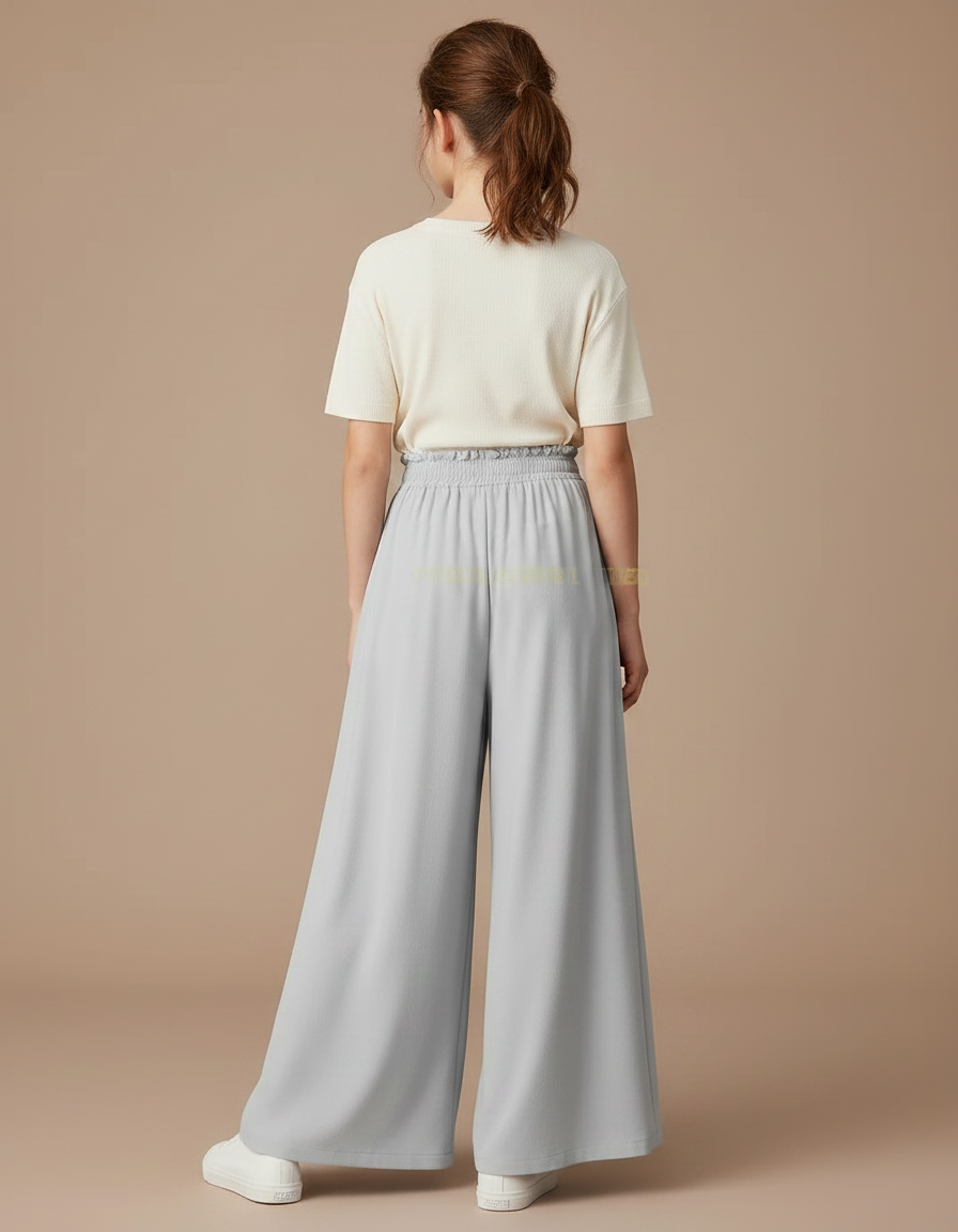 Pantalon À Pince Gris Fluide Ample Décontracté Fille - Viscose - vue 2